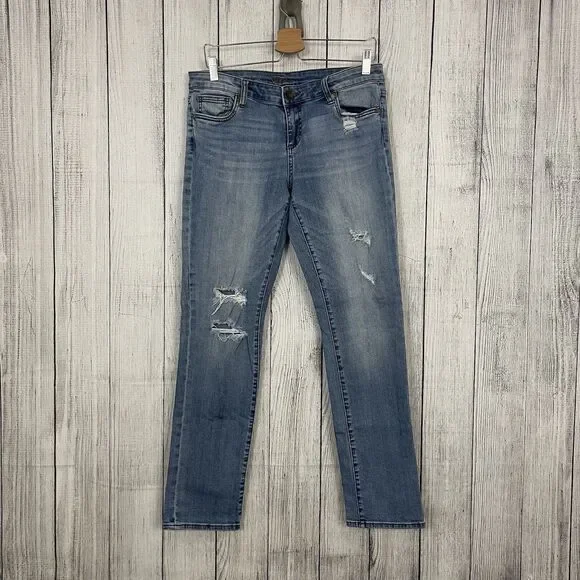 Kut from the Kloth Women's Size 8 Blue Low-Rise Distressed Skinny Jeans - Picture 9 of 10